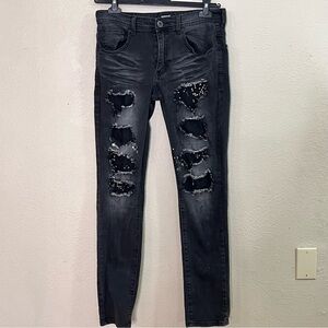- Kindred black ripped with rhinestones jeans